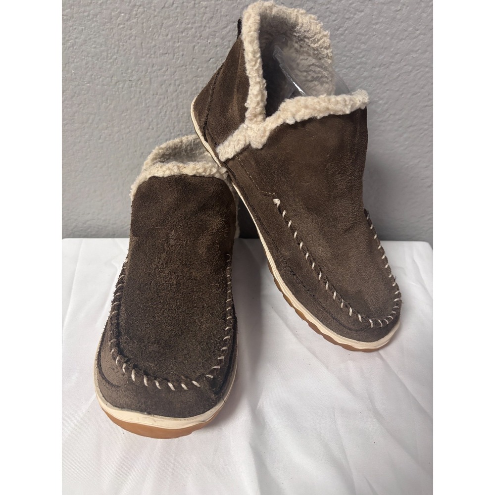 L.L. Bean Womens 6 Mountain Slipper Booties Brown Suede Faux Fur Moccasin 510523